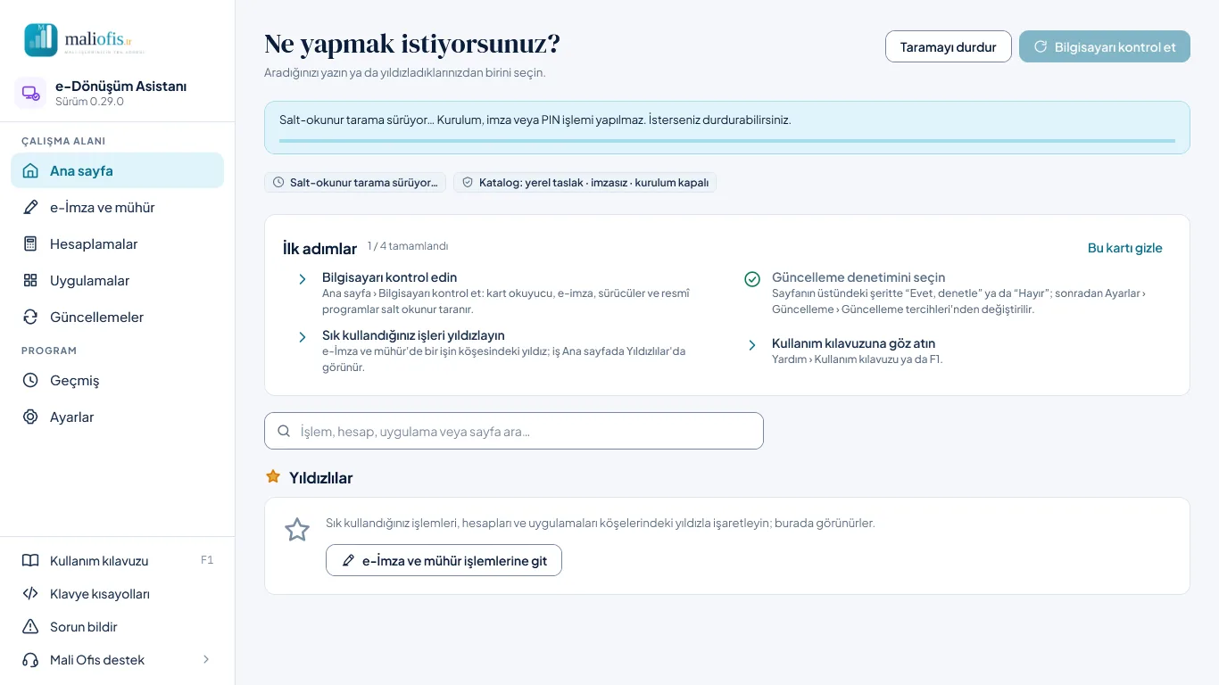 Kontrol sürerken Ana sayfa