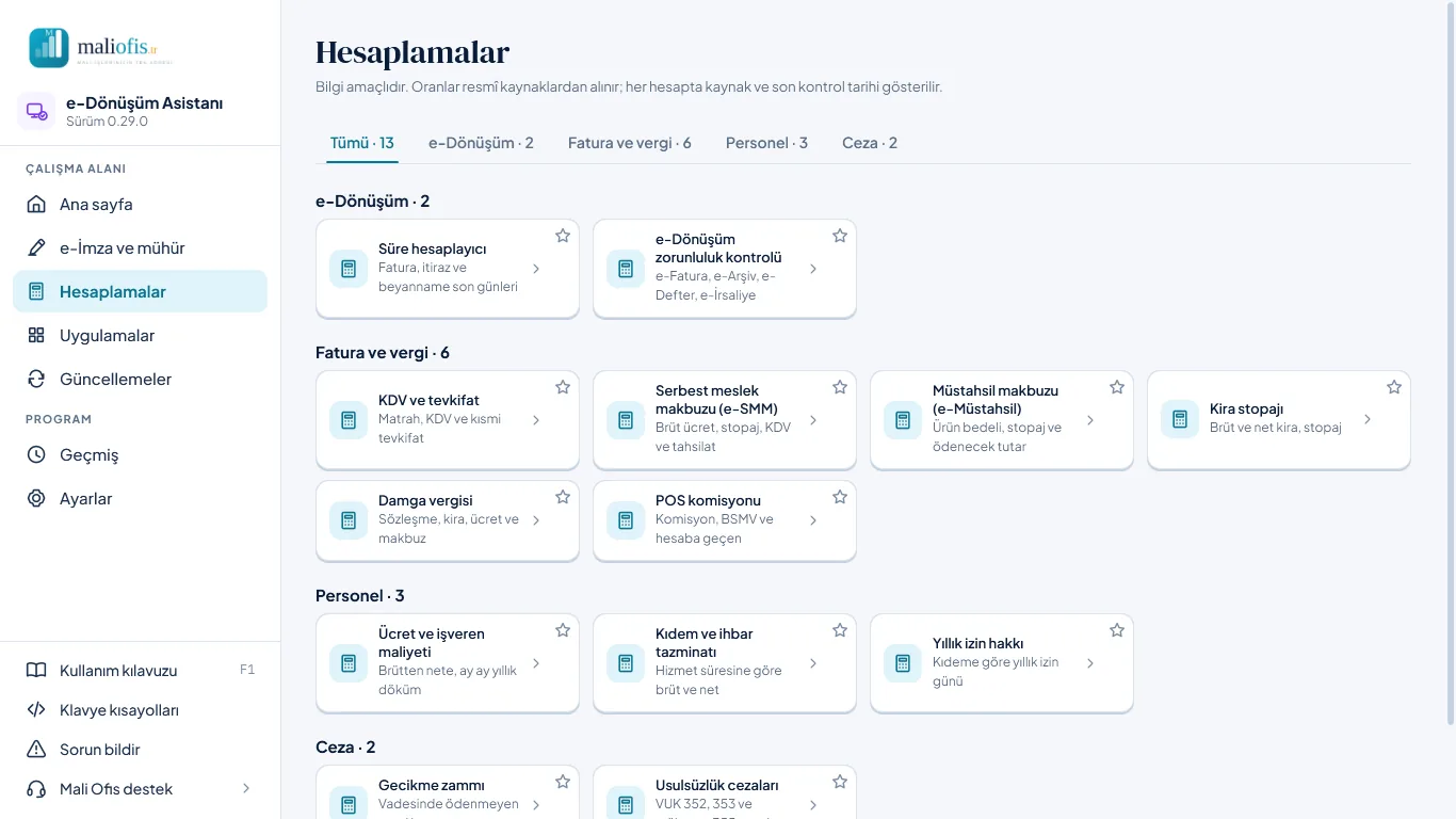 Hesaplamalar sayfası