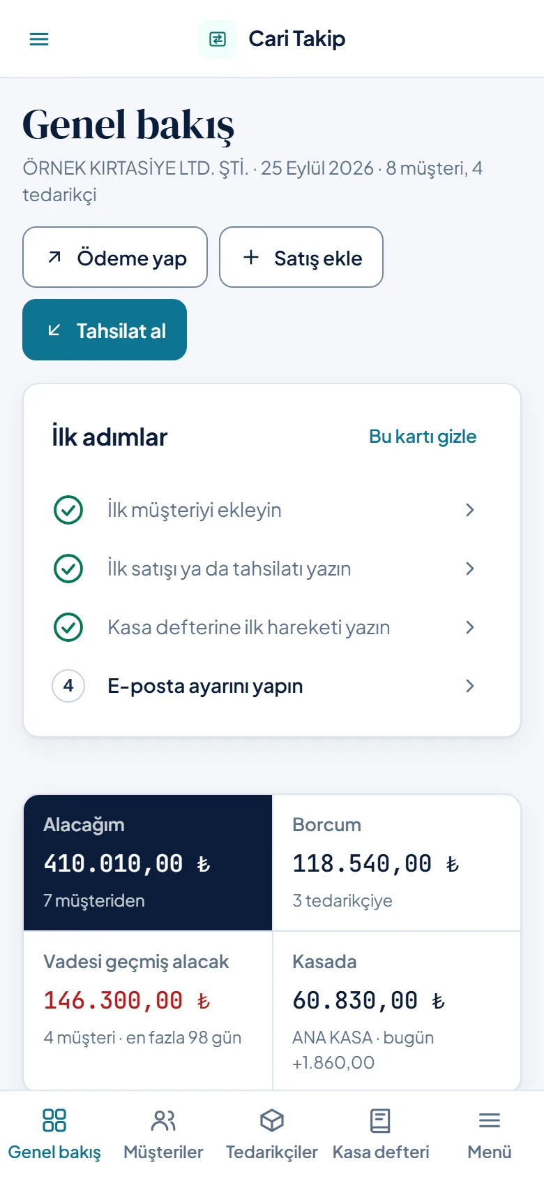 Telefonda Genel bakış ve alt menü çubuğu