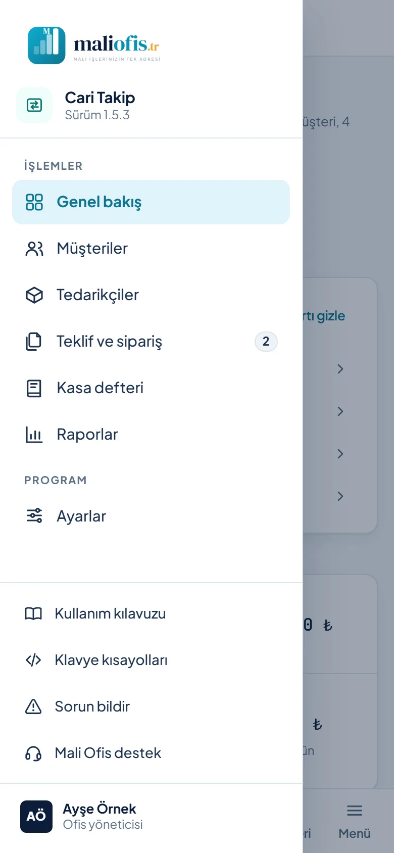 Telefonda açılan menü