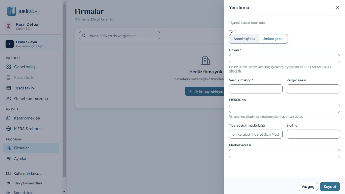 Yeni firma formu