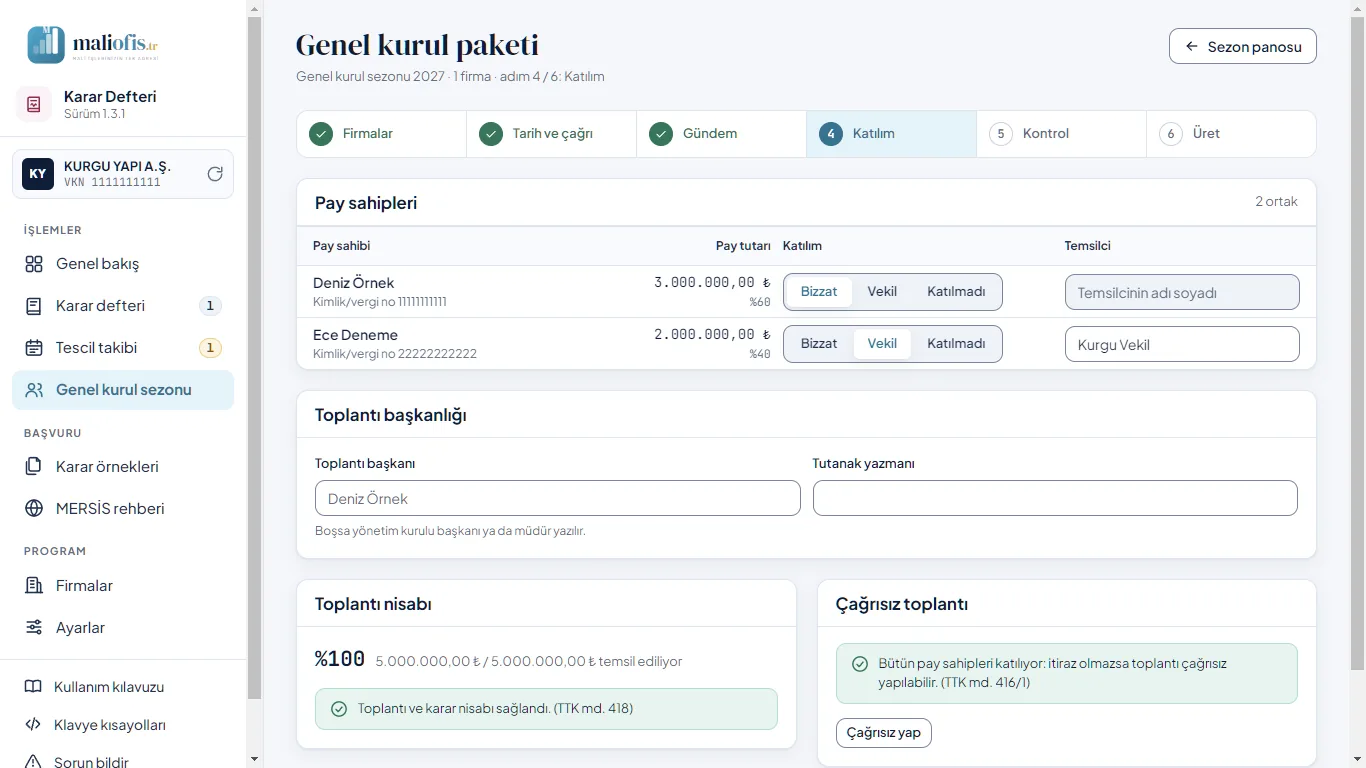 Paket sihirbazı, 4. adım: katılım, nisap ve çağrısız uygunluk
