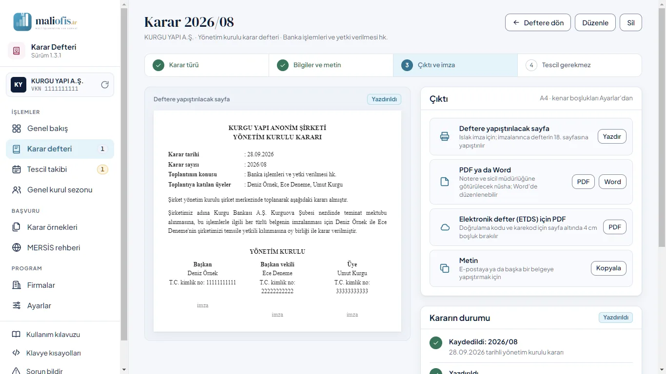Karar: çıktı seçenekleri, kararın durumu ve geçmişi
