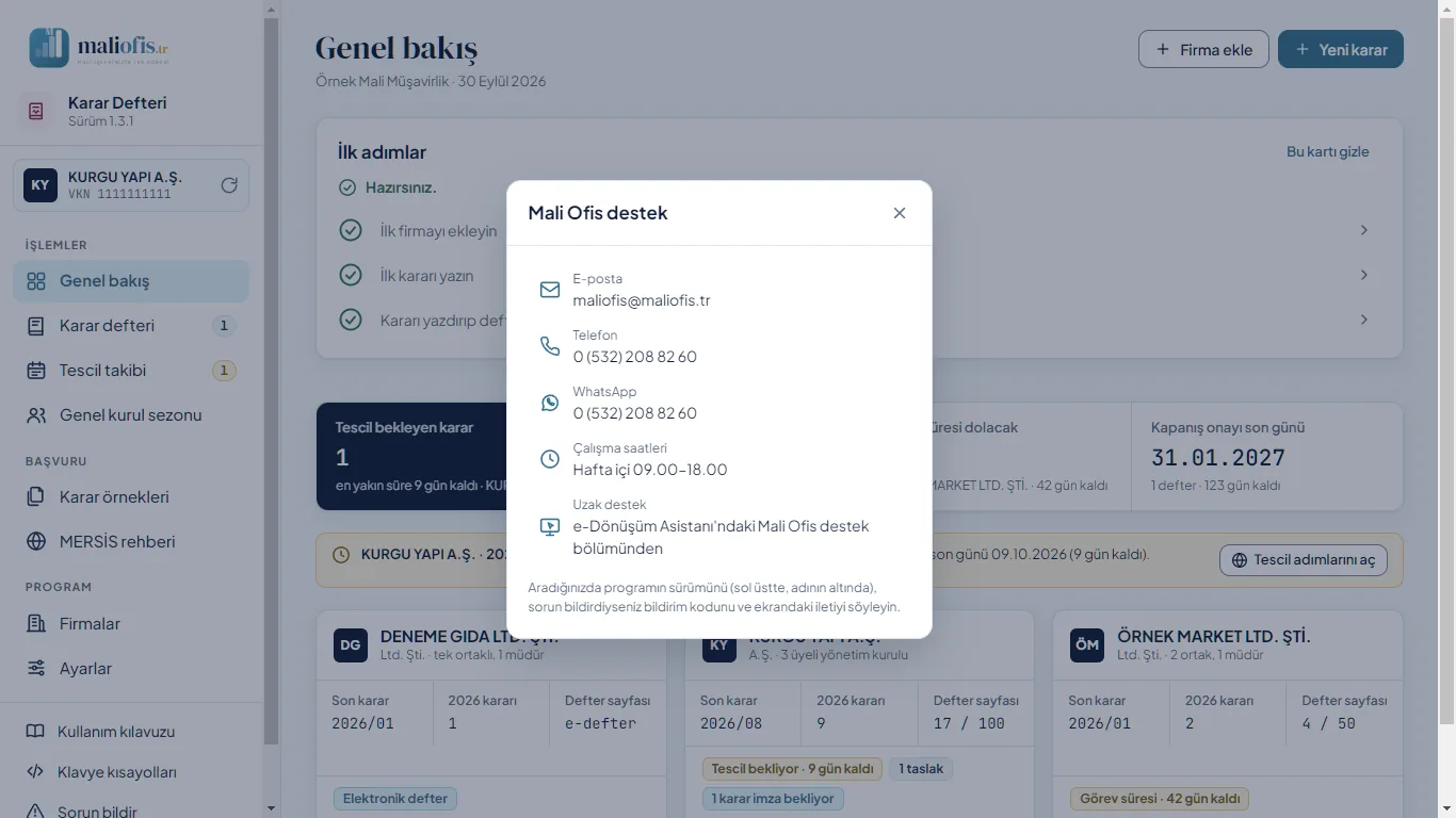 Mali Ofis destek penceresi