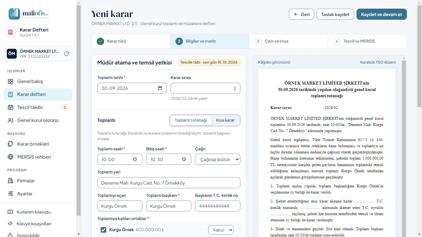 Limited şirket genel kurul kararı: toplantı bilgileri ve biçim seçimi