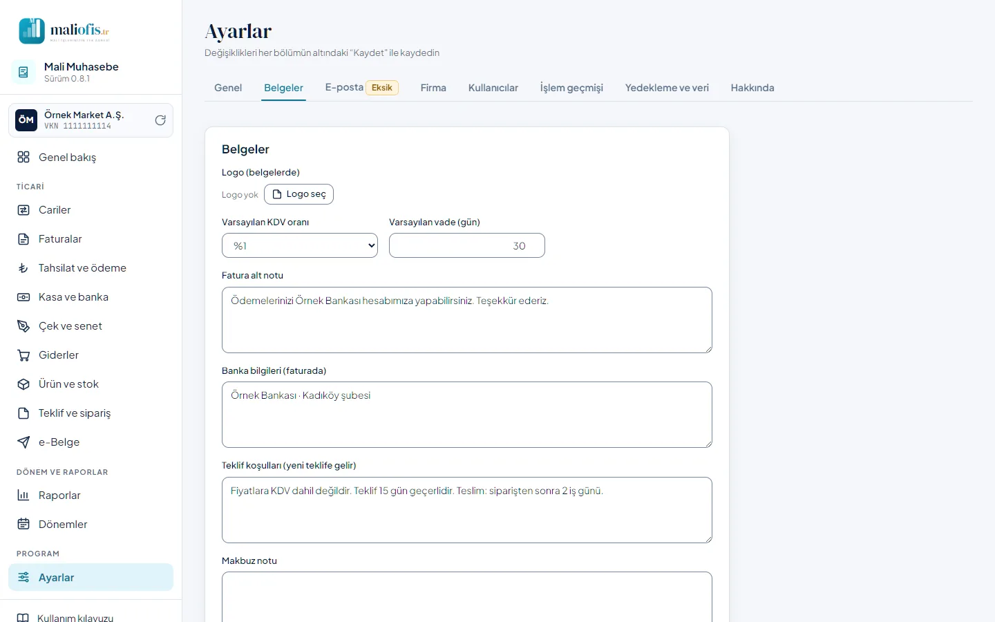 Ayarlar › Belgeler
