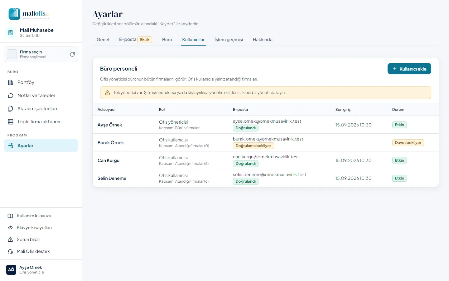 Ayarlar › Kullanıcılar: büro personeli