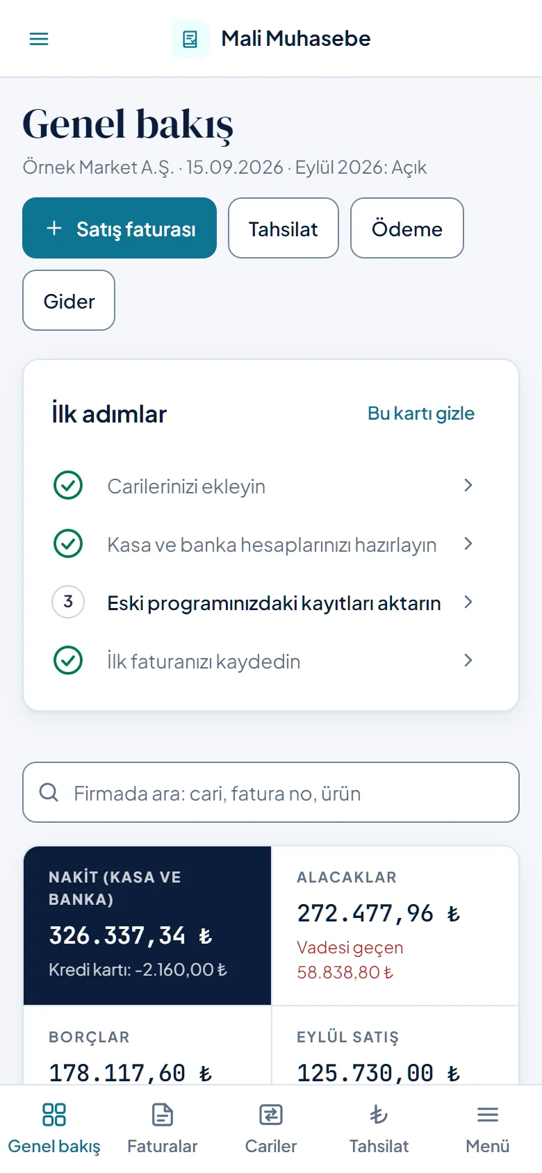 Telefonda genel bakış ve alttaki sayfa çubuğu