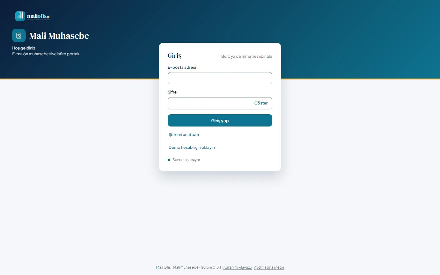 Web sürümünün giriş ekranı