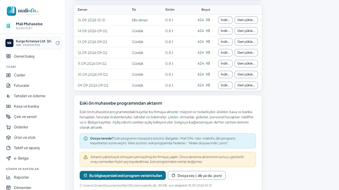 Masaüstü: bu bilgisayardaki eski program verisi