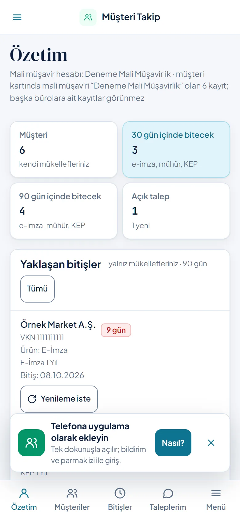 Telefonda “uygulama olarak ekleyin” şeridi