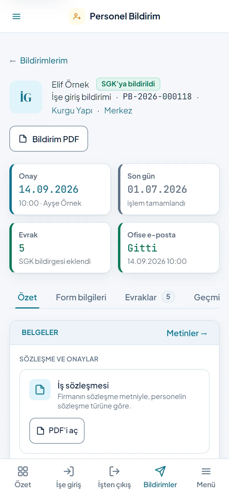 Bildirim kartı telefonda