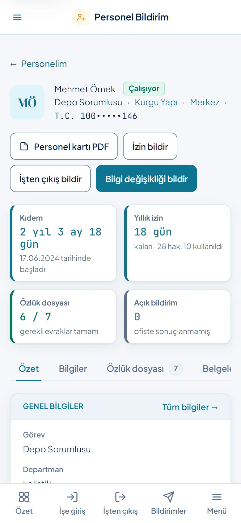 Personel kartı telefonda