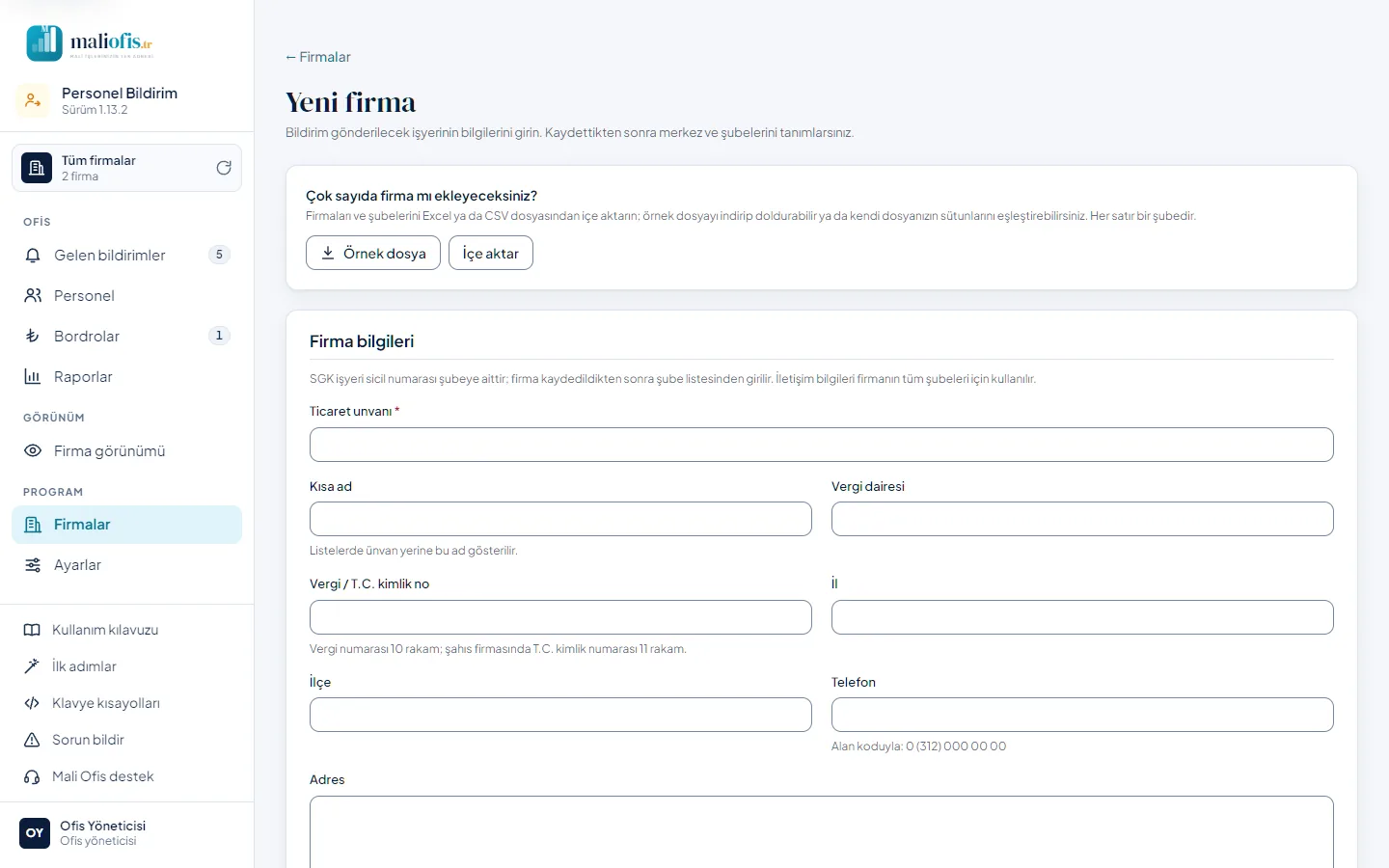 Yeni firma formu